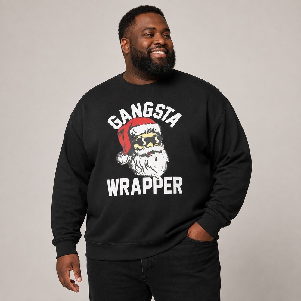 "Gangsta Wrapper" Graphic Holiday Sweatshirt Men's 3XL Hip Hop Santa Retro Y2K